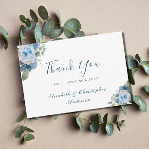 Blue White Floral Botanical Watercolor Wedding Thank You Card