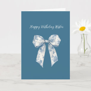 Blue White Floral Bow Birthday Card