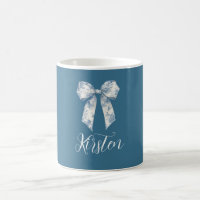 Blue White Floral Bow