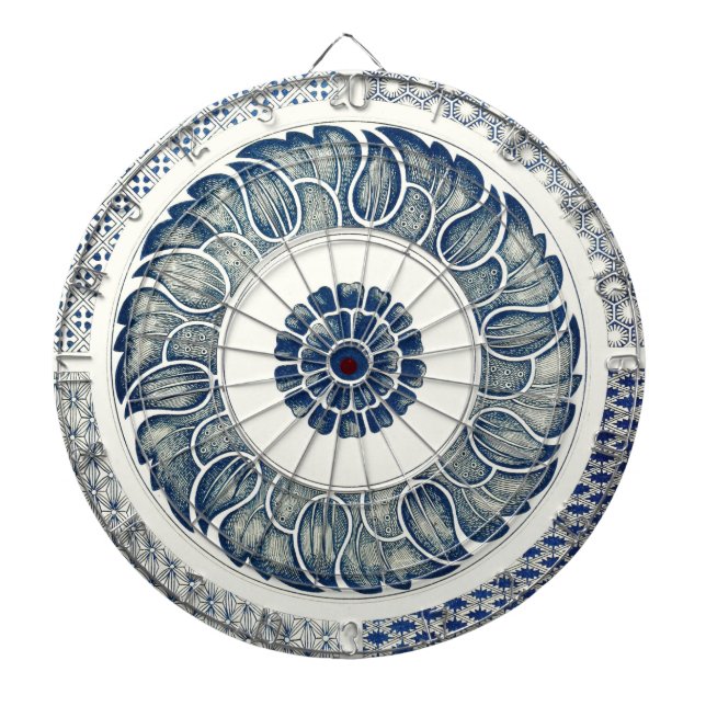 Blue White Floral Chinese Round Dartboard (Front)