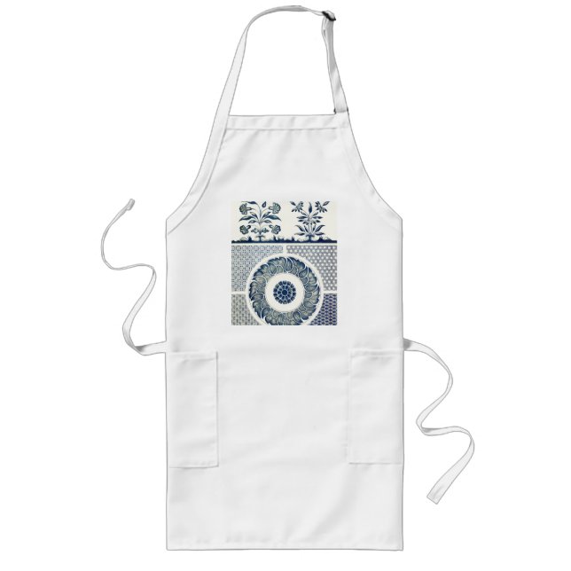 Blue White Floral Chinese Round Long Apron (Front)