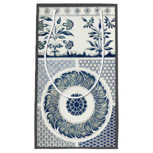 Blue White Floral Chinese Round Small Gift Bag