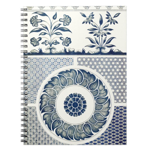 Blue White Floral Chinese Round Spiral Notebook (Front)