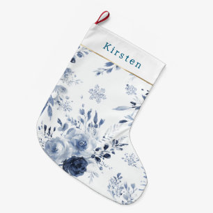 Blue White Floral Christmas Large Christmas Stocking