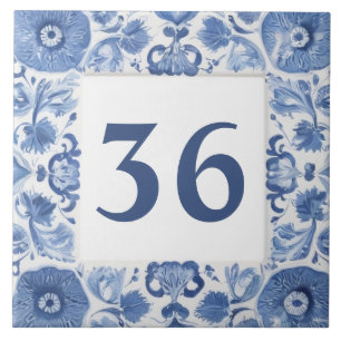 Blue & White Floral Delft Custom House Number Sign Tile