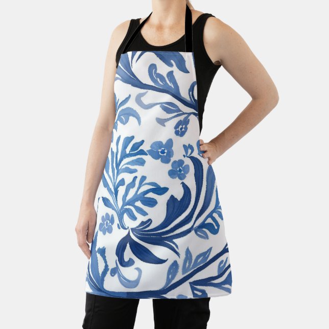 Blue & White Floral Design | Chinoiserie Pattern Apron (Insitu)