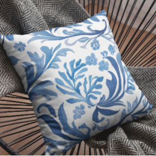 Blue & White Floral Design   Chinoiserie Pattern Cushion