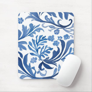 Blue & White Floral Design Chinoiserie Pattern Mouse Pad