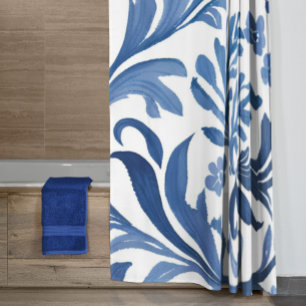 Blue & White Floral Design   Chinoiserie Pattern Shower Curtain