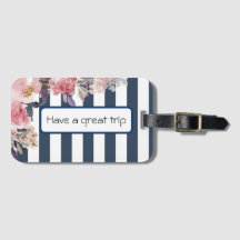 Blue & white floral design luggage tag