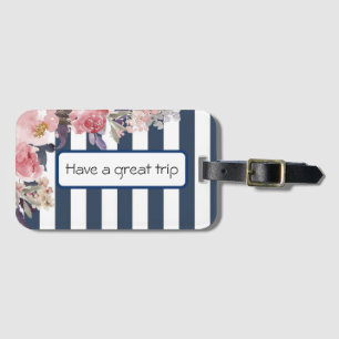Blue & white floral design luggage tag