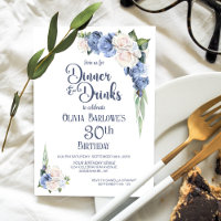 Blue White Floral Dinner and Drinks 30th Birthday