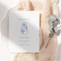 Blue White Floral Doodle Minimalist Wedding Cake