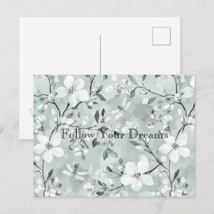 Blue White Floral Dragonflies Postcard