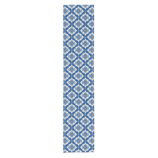 💙 Blue White Floral Elegant Botanical Decor Short Table Runner (Front)