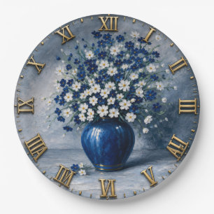 Blue & White Floral Elegant Ceramic Vase Art Paper Plate