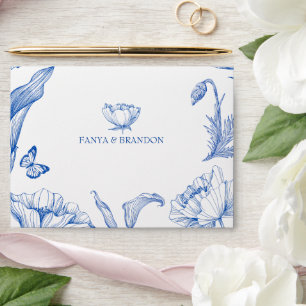 Blue white floral elegant  envelope