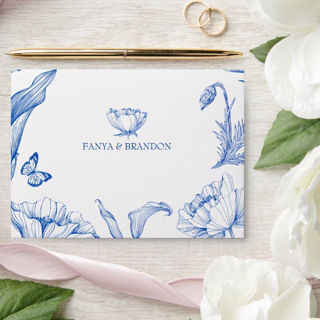 Blue white floral elegant  envelope (Wedding)