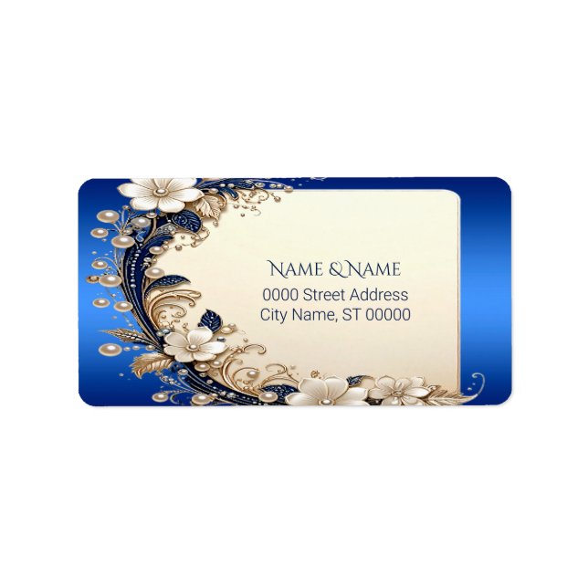 Blue White Floral Embellishment Address Label (Front)