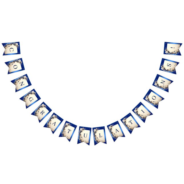 Blue White Floral Embellishment Bunting Flag (All)