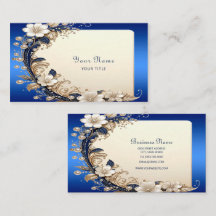 Blue White Floral Embellishment Business Card