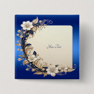 Blue White Floral Embellishment Button