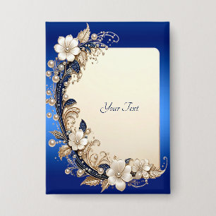Blue White Floral Embellishment Button