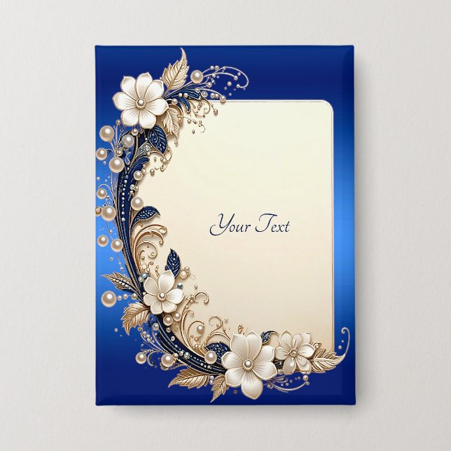 Blue White Floral Embellishment Button (Front)