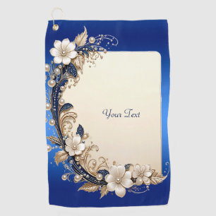 Blue White Floral Embellishment Golf Towel