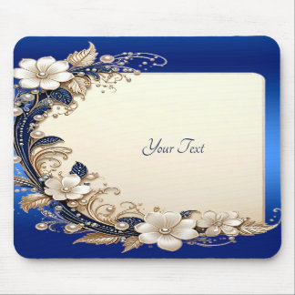 Blue White Floral Embellishment Mousepad