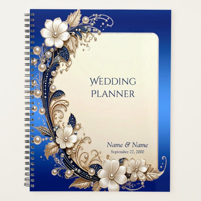 Blue White Floral Embellishment Planner (Front)