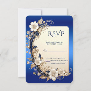 Blue White Floral Embellishment RSVP Card