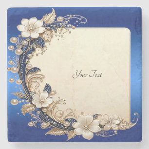 Blue White Floral Embellishment Stone Coaster