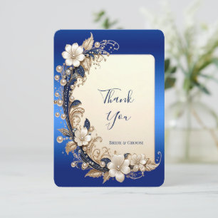Blue White Floral Embellishment Thank You Card