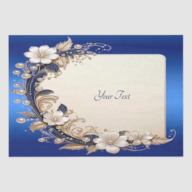 Blue White Floral Embellishment Tissue Paper (Front)