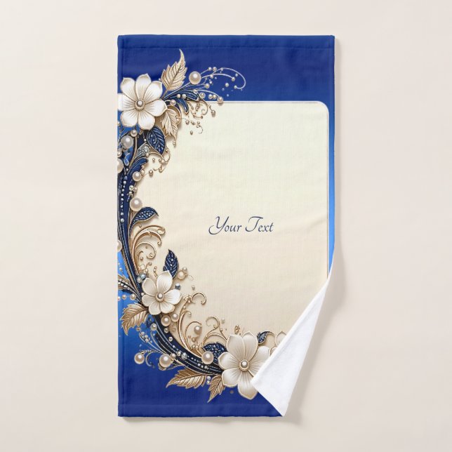 Blue White Floral Embellishment Towel Set (Hand Towel)