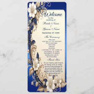 Blue White Floral Embellishment Wedding Program Programme