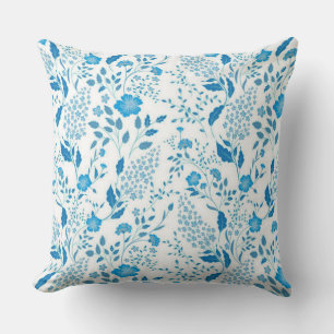 Blue White Floral Embroidery Style Pattern Cushion