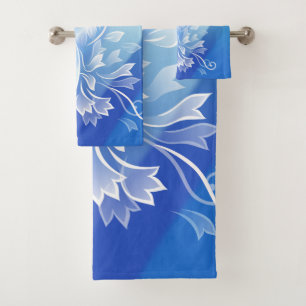 Blue White Floral Fantasy Bath Towel Set