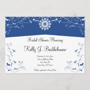 Blue White Floral Flourish Bridal Shower Invitation