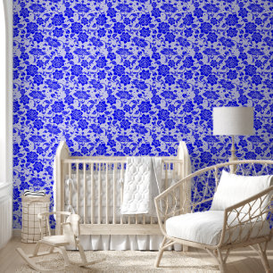 Blue white floral flower honeycomb peel and stick wallpaper