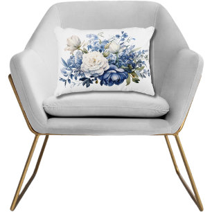 Blue White Floral Flowers Watercolor Elegant Decorative Cushion