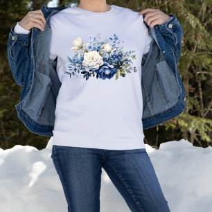 Blue White Floral Flowers Watercolor Sweatshirt