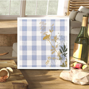 Blue White Floral Gingham Plaid Country Farmhouse Napkin