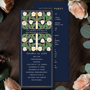 Blue White Floral Gold Sword Royal Wedding Programme