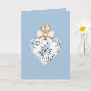 Blue White Floral Heart Perfume Bottle Love  Card