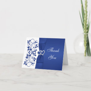 Blue, White Floral, Hearts Wedding Thank You Card