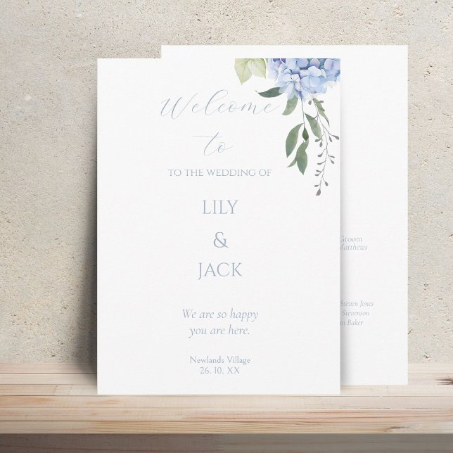 Blue & White Floral Hydrangea Wedding Program Programme (Creator Uploaded)