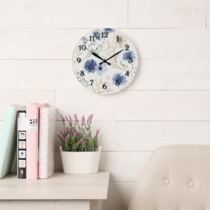 Blue White Floral   Large Clock