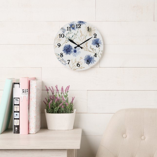 Blue White Floral   Large Clock (Reading Room)